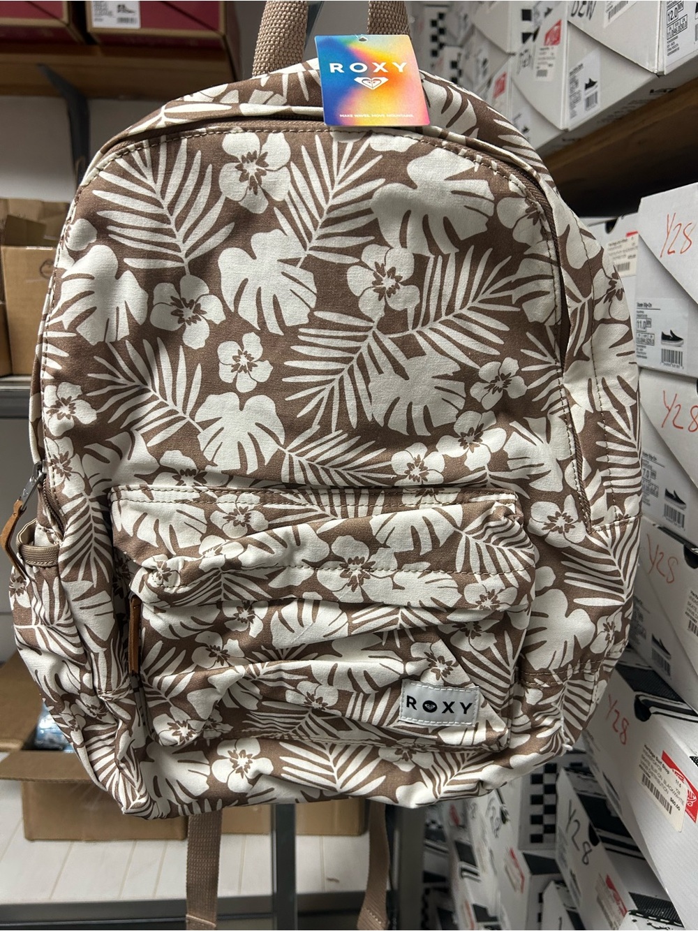 Roxy Brown and Cream Floral Canvas Backpack